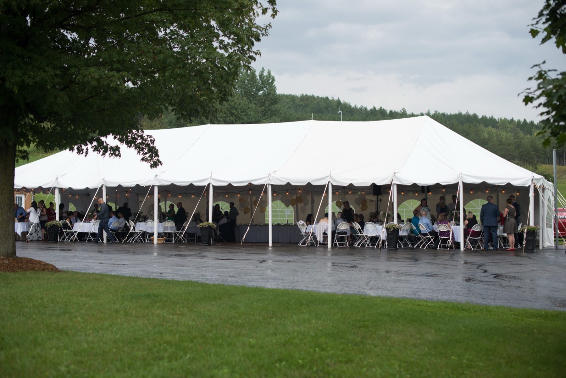 Tent on the driveway, viewed from the front lawn