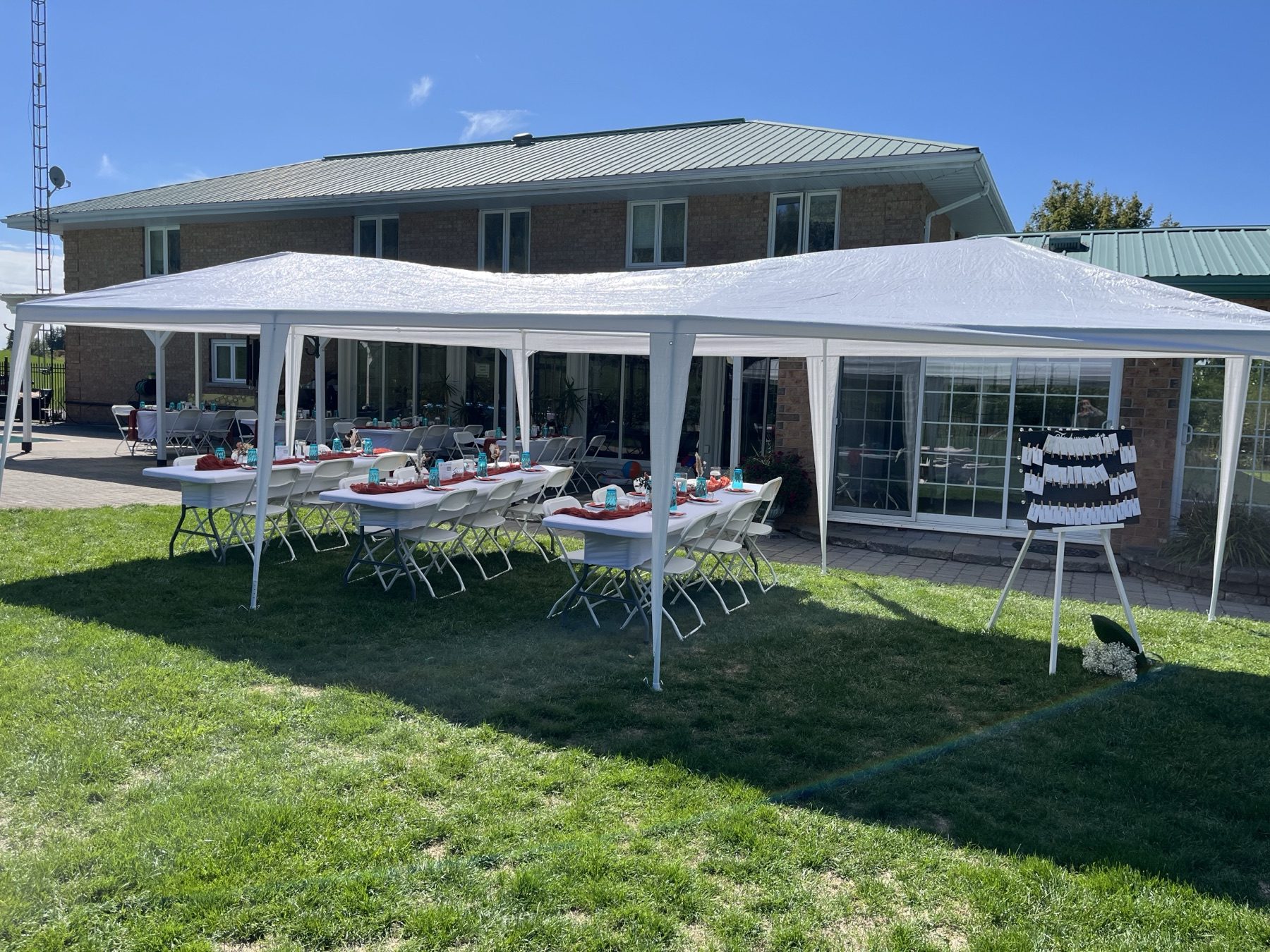 Backyard reception, small tent, daytime