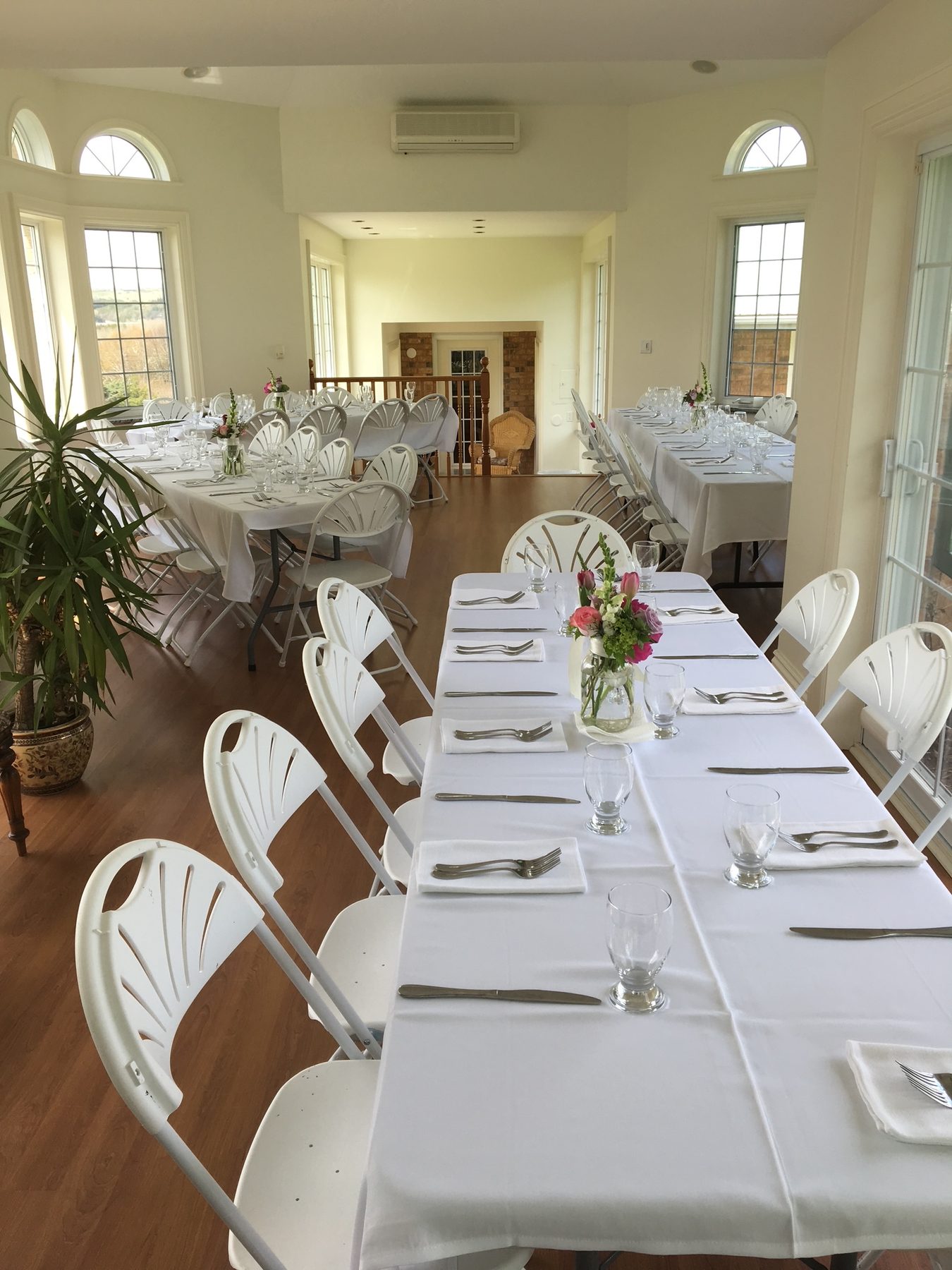Reception dinner set up inside the atrium